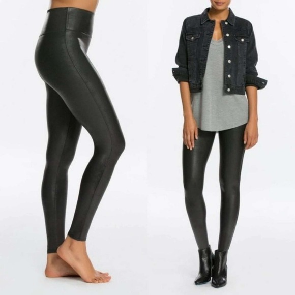 Spanx Faux Leather Leggings Black High Waisted Women's Size L - Picture 1 of 7